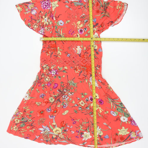 Oasis Women Orange Floral Fit & Flare Knee Length Dress UK 10