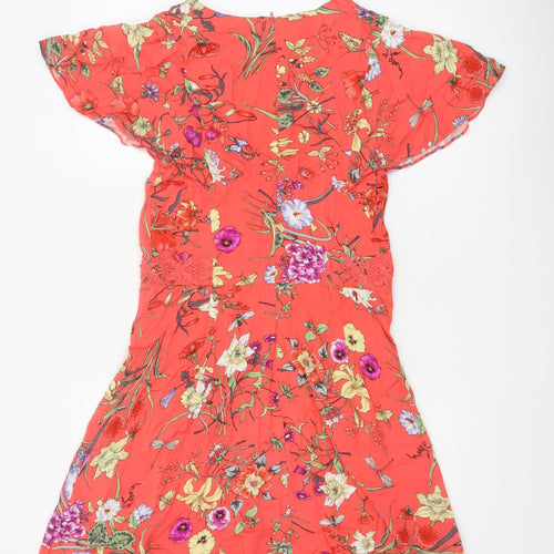 Oasis Women Orange Floral Fit & Flare Knee Length Dress UK 10