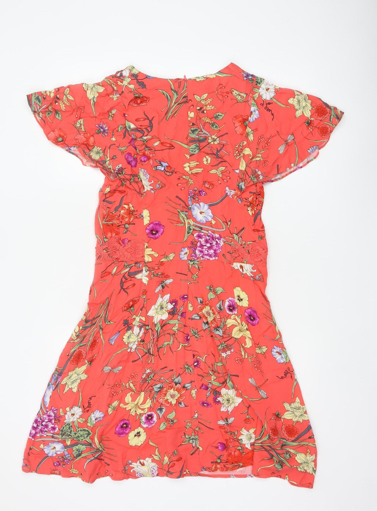 Oasis Women Orange Floral Fit & Flare Knee Length Dress UK 10