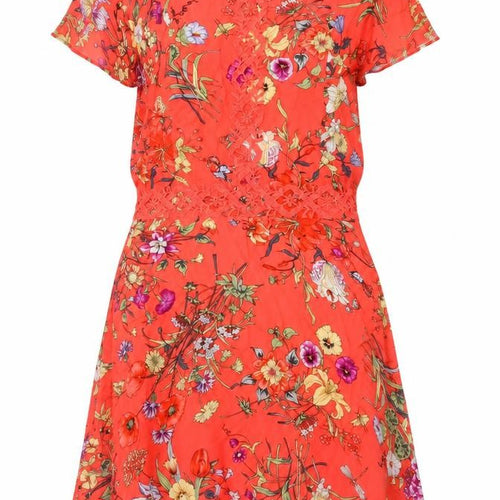 Oasis Women Orange Floral Fit & Flare Knee Length Dress UK 10
