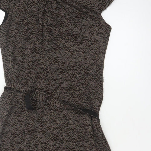 Laura Ashley Women Brown Leopard Print Belted Sheath Dress UK 10