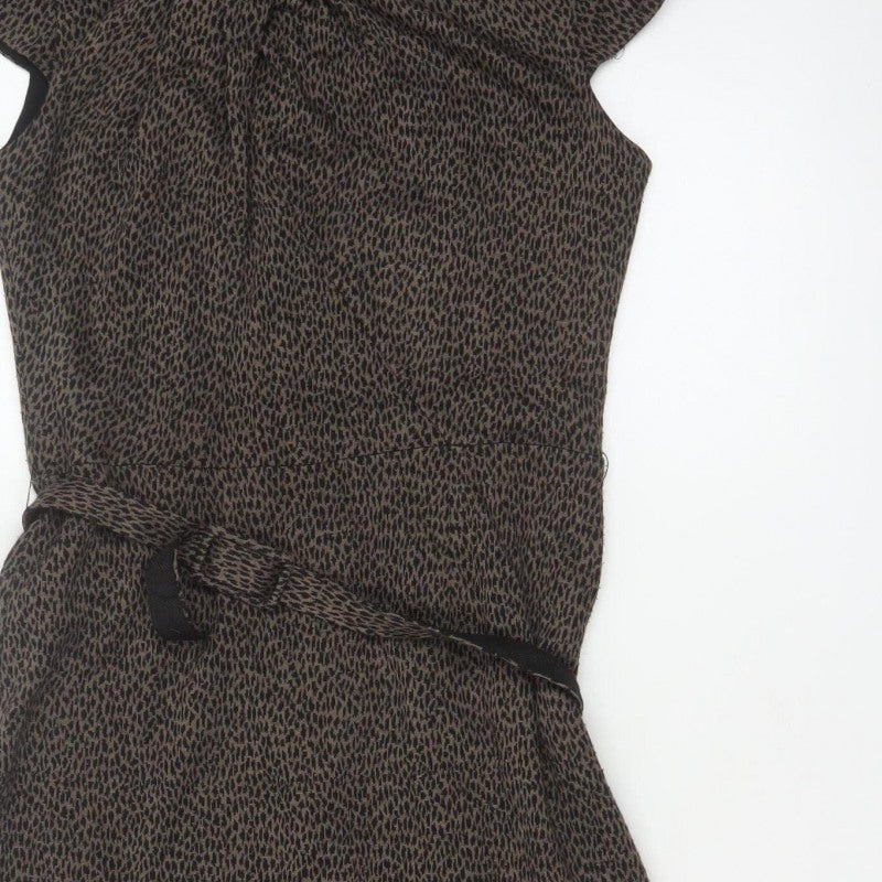 Laura Ashley Women Brown Leopard Print Belted Sheath Dress UK 10