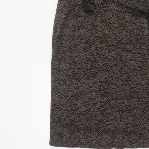 Laura Ashley Women Brown Leopard Print Belted Sheath Dress UK 10