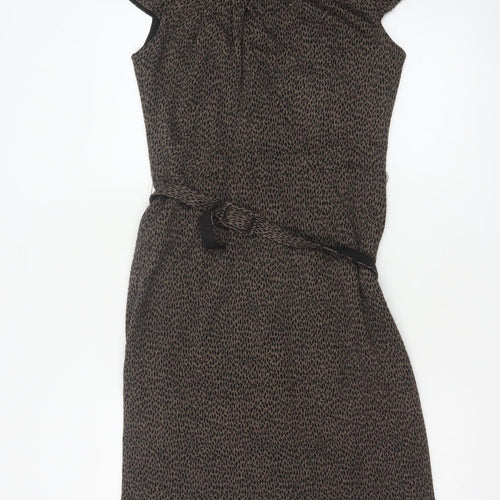 Laura Ashley Women Brown Leopard Print Belted Sheath Dress UK 10