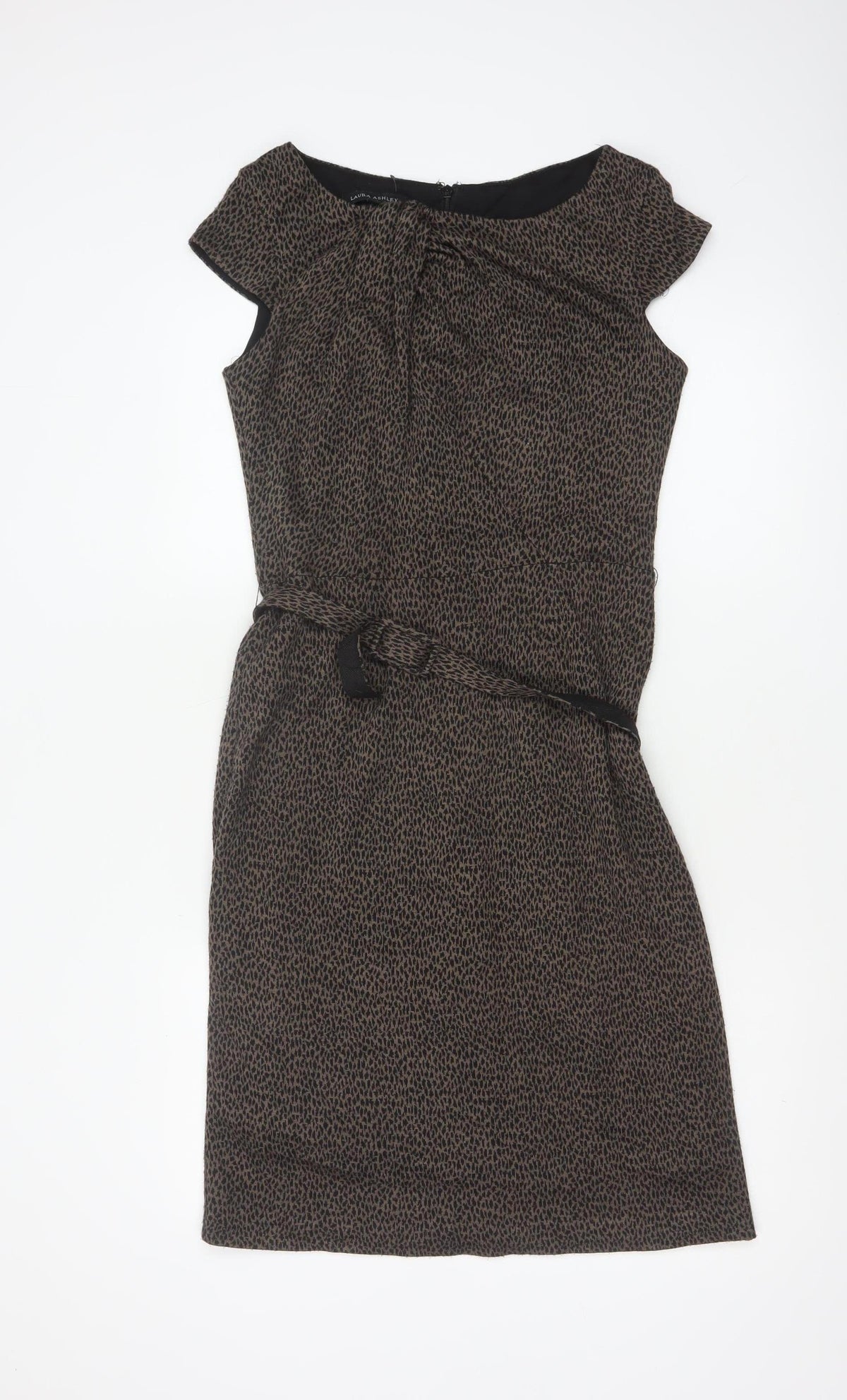 Laura Ashley Women Brown Leopard Print Belted Sheath Dress UK 10