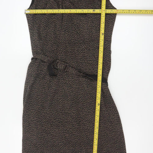 Laura Ashley Women Brown Leopard Print Belted Sheath Dress UK 10
