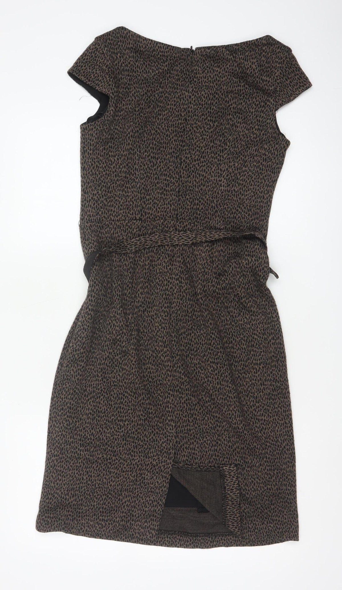 Laura Ashley Women Brown Leopard Print Belted Sheath Dress UK 10