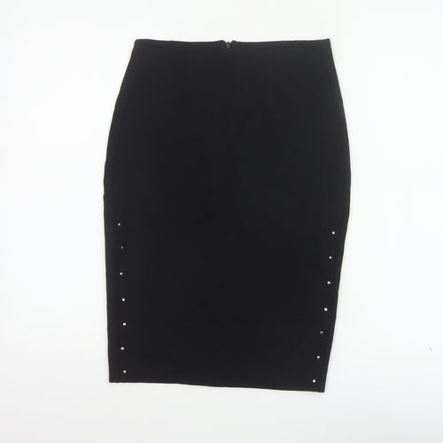 Reserved Women Black UK 8 Studded Pencil Knee Length Skirt