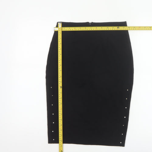 Reserved Women Black UK 8 Studded Pencil Knee Length Skirt
