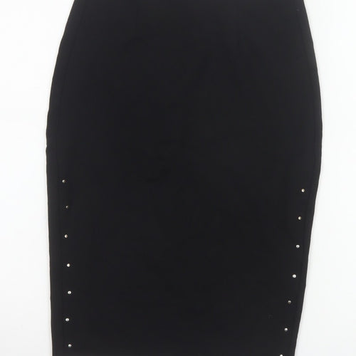 Reserved Women Black UK 8 Studded Pencil Knee Length Skirt