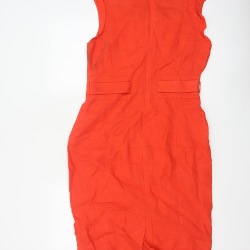 Per Una Women Red Linen Pencil Dress UK 12 Sleeveless Buckle Workwear