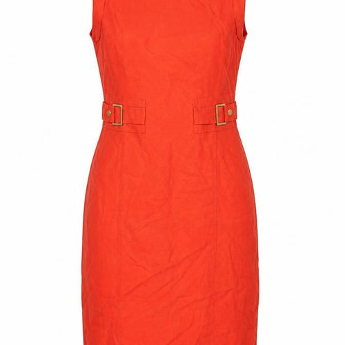 Per Una Women Red Linen Pencil Dress UK 12 Sleeveless Buckle Workwear