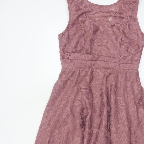 Jolie Moi Women Pink Floral Lace Fit & Flare Knee Length Dress UK 10