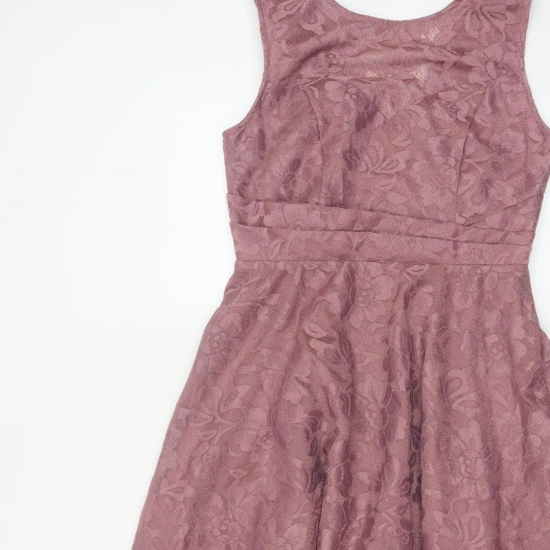 Jolie Moi Women Pink Floral Lace Fit & Flare Knee Length Dress UK 10