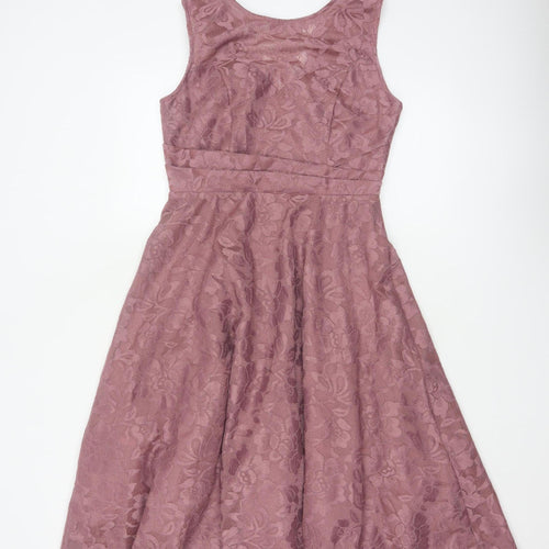 Jolie Moi Women Pink Floral Lace Fit & Flare Knee Length Dress UK 10