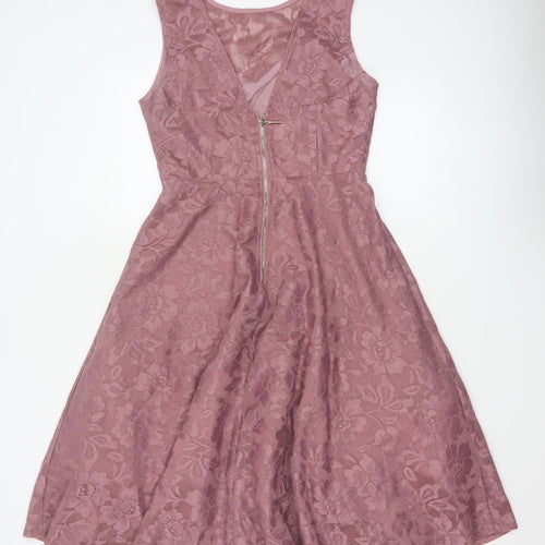 Jolie Moi Women Pink Floral Lace Fit & Flare Knee Length Dress UK 10