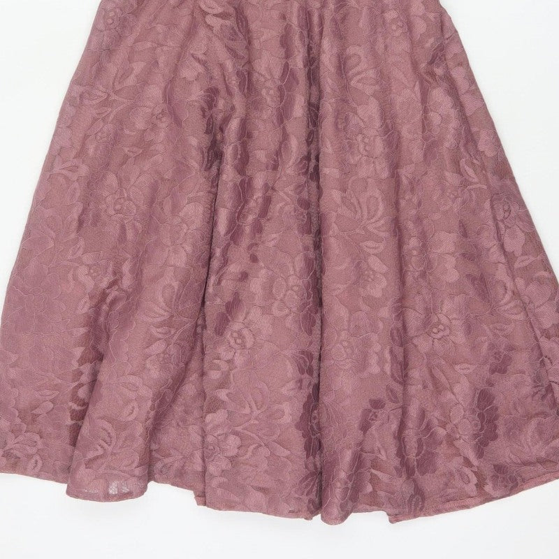 Jolie Moi Women Pink Floral Lace Fit & Flare Knee Length Dress UK 10