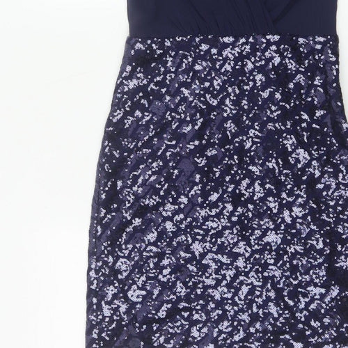 Laundry by Shelli Segal Women Blue UK 6 Petite Sequin V-Neck Sheath Dress
