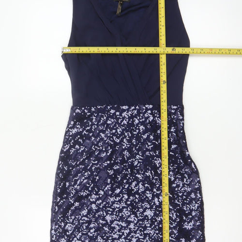 Laundry by Shelli Segal Women Blue UK 6 Petite Sequin V-Neck Sheath Dress