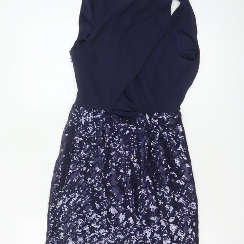 Laundry by Shelli Segal Women Blue UK 6 Petite Sequin V-Neck Sheath Dress