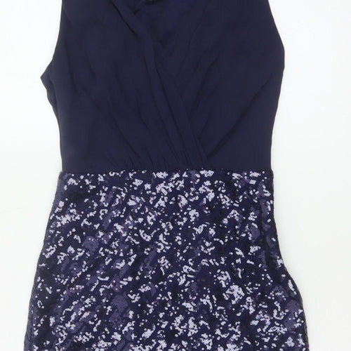 Laundry by Shelli Segal Women Blue UK 6 Petite Sequin V-Neck Sheath Dress