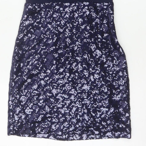Laundry by Shelli Segal Women Blue UK 6 Petite Sequin V-Neck Sheath Dress