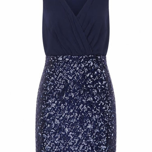 Laundry by Shelli Segal Women Blue UK 6 Petite Sequin V-Neck Sheath Dress