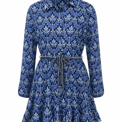 Zara Women Blue UK 8 Cotton Floral Belted Shirt Dress