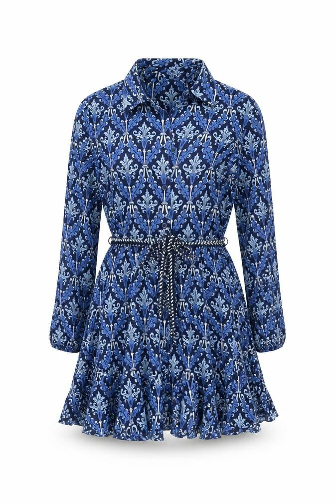 Zara Women Blue UK 8 Cotton Floral Belted Shirt Dress