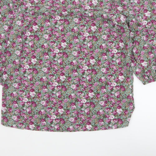 VILA Women Green Floral V-Neck Balloon Sleeve Blouse UK 10