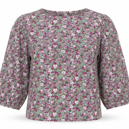 VILA Women Green Floral V-Neck Balloon Sleeve Blouse UK 10