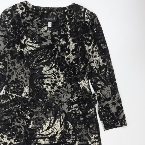 Georgede Women Black Ivory Floral Lace Sheath Dress UK 14