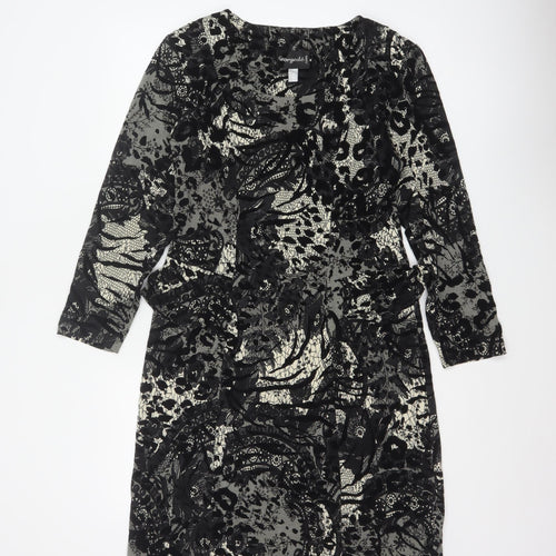Georgede Women Black Ivory Floral Lace Sheath Dress UK 14