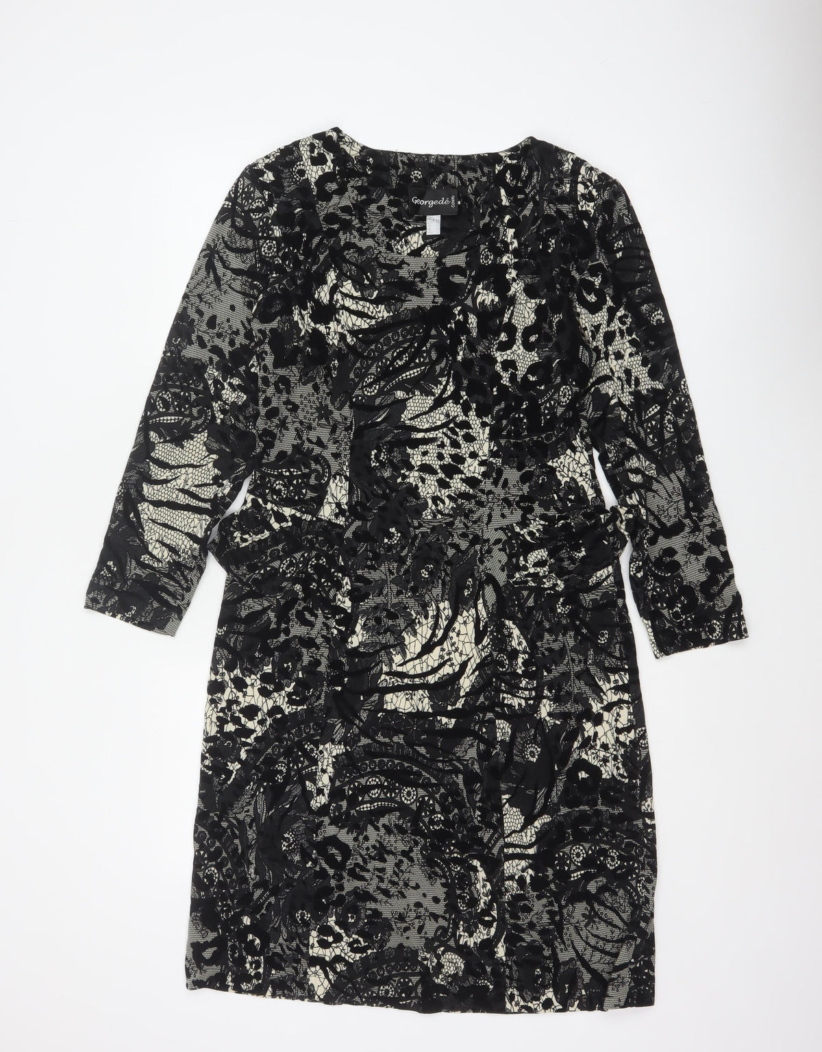 Georgede Women Black Ivory Floral Lace Sheath Dress UK 14