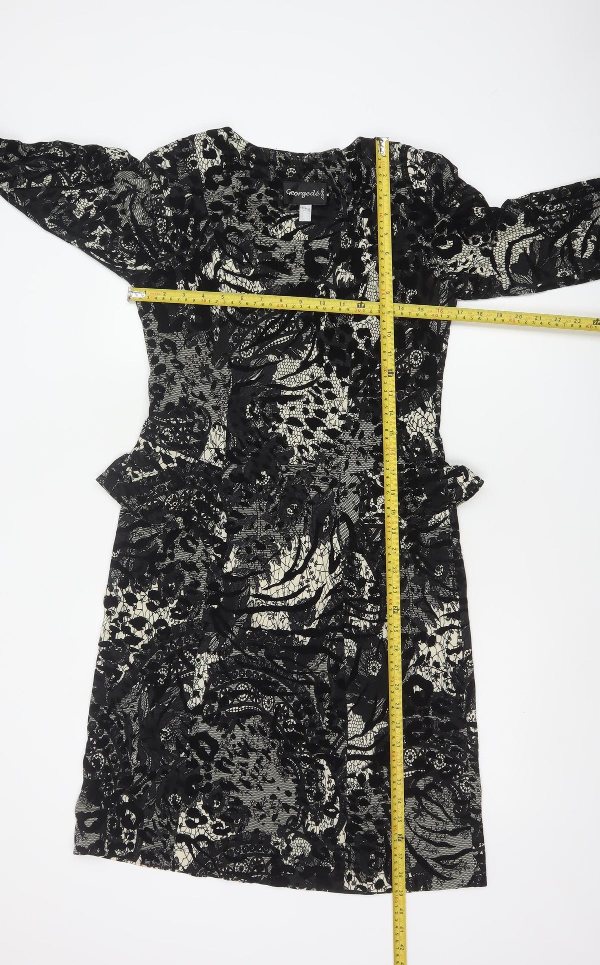 Georgede Women Black Ivory Floral Lace Sheath Dress UK 14