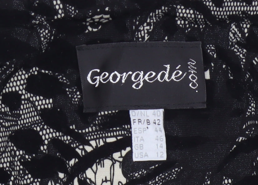 Georgede Women Black Ivory Floral Lace Sheath Dress UK 14