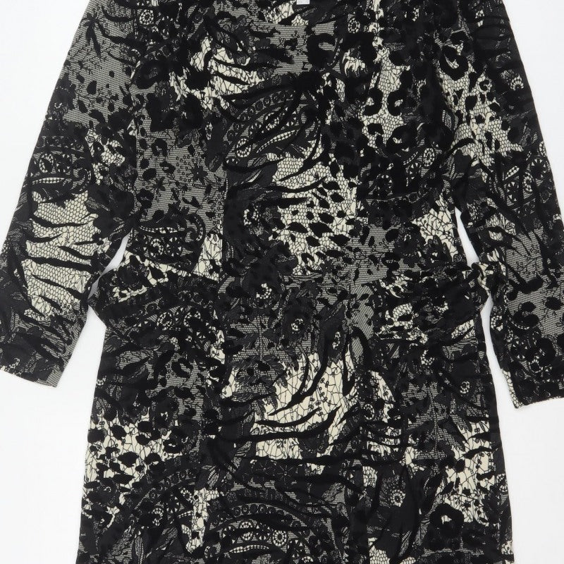 Georgede Women Black Ivory Floral Lace Sheath Dress UK 14