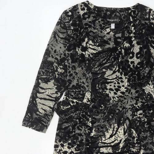 Georgede Women Black Ivory Floral Lace Sheath Dress UK 14