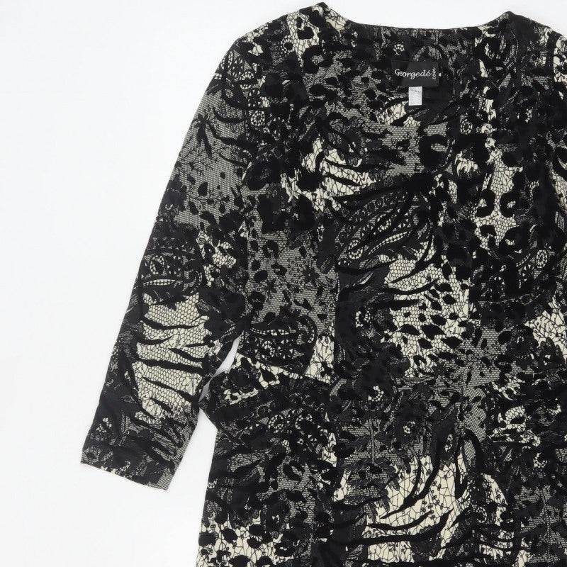 Georgede Women Black Ivory Floral Lace Sheath Dress UK 14