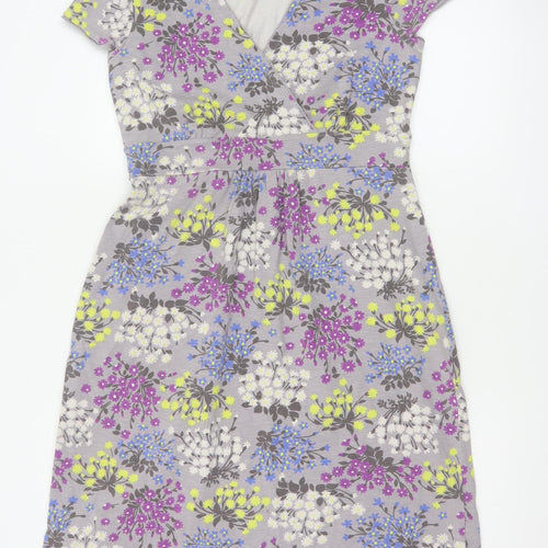 Boden Women’s Grey Floral Wrap Jersey Dress UK 14 Short Sleeve
