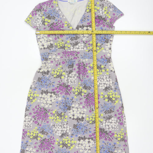 Boden Women’s Grey Floral Wrap Jersey Dress UK 14 Short Sleeve