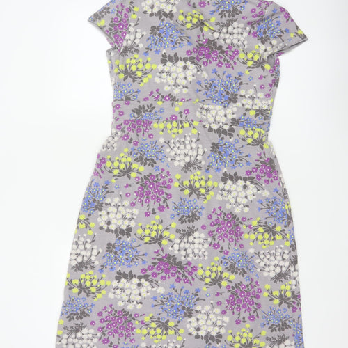 Boden Women’s Grey Floral Wrap Jersey Dress UK 14 Short Sleeve
