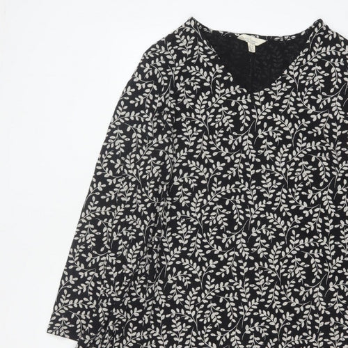 Seasalt Cornwall Women Black Floral Organic Cotton Tunic Dress UK 18