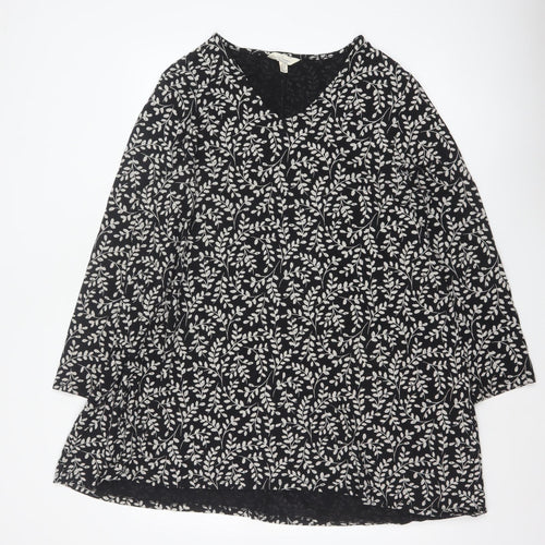 Seasalt Cornwall Women Black Floral Organic Cotton Tunic Dress UK 18