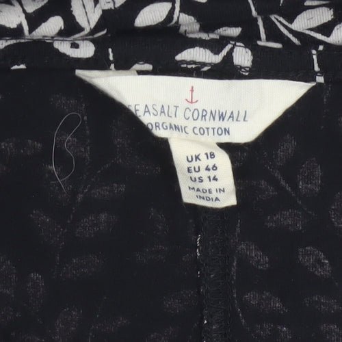 Seasalt Cornwall Women Black Floral Organic Cotton Tunic Dress UK 18