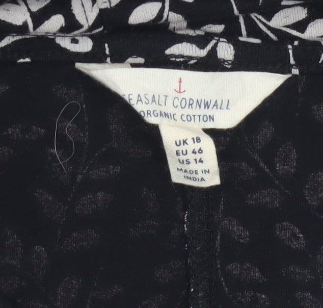 Seasalt Cornwall Women Black Floral Organic Cotton Tunic Dress UK 18