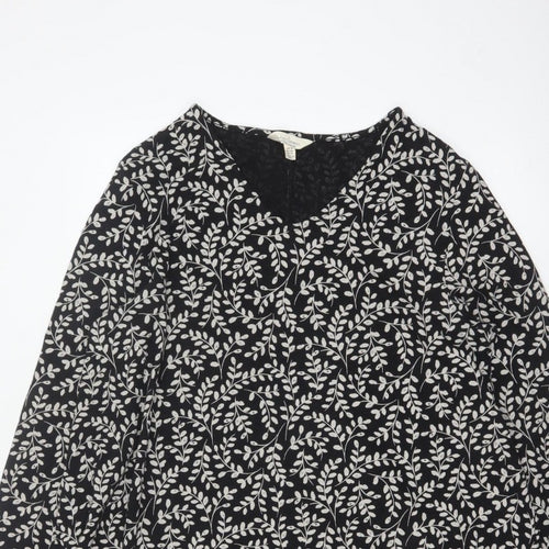 Seasalt Cornwall Women Black Floral Organic Cotton Tunic Dress UK 18