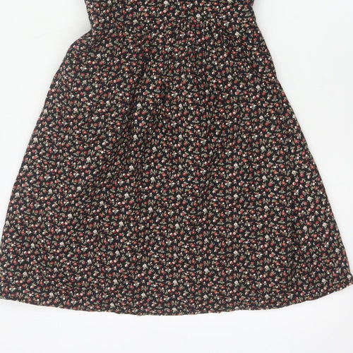 Pop England Women’s Black Floral Fit & Flare Dress UK 10 Puff Sleeve