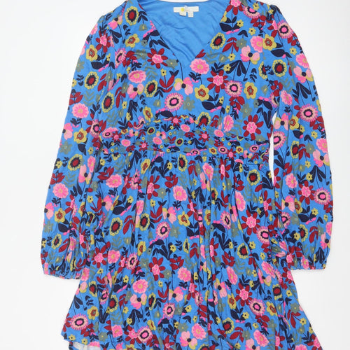 Boden Women Blue Floral Fit & Flare Jersey Dress UK 14 Long Sleeve