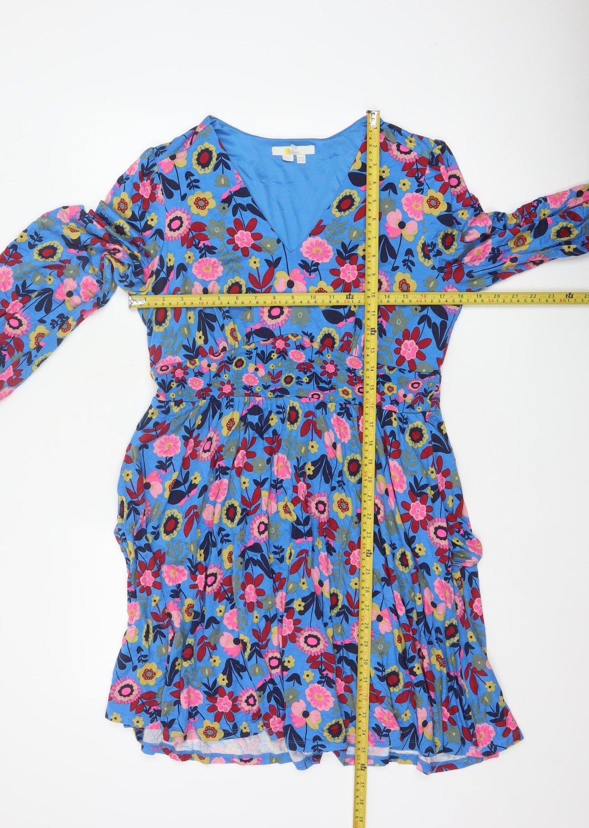 Boden Women Blue Floral Fit & Flare Jersey Dress UK 14 Long Sleeve